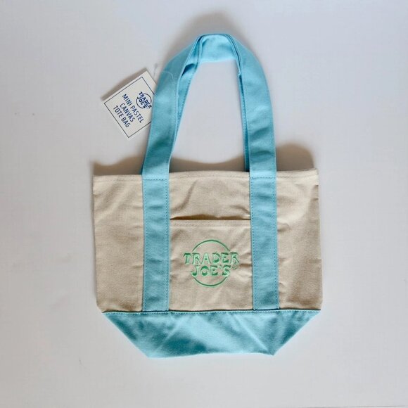 NEW Limited Trader Joe’s Mini Pastel Canvas Tote Bag with Tags - Blue - Picture 6 of 8